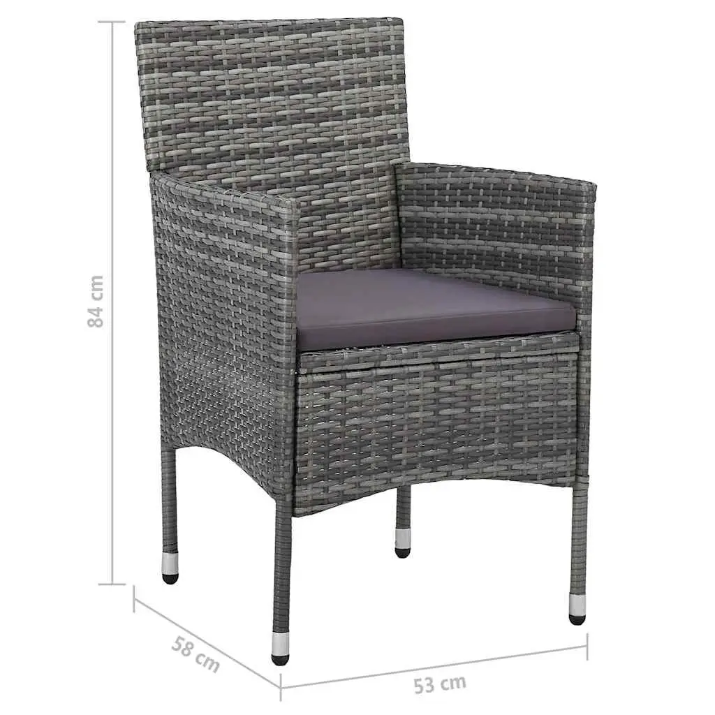 Outdoor Dining Set 5 Piece Grey Acacia Wood Table Rattan Chairs with Cushions