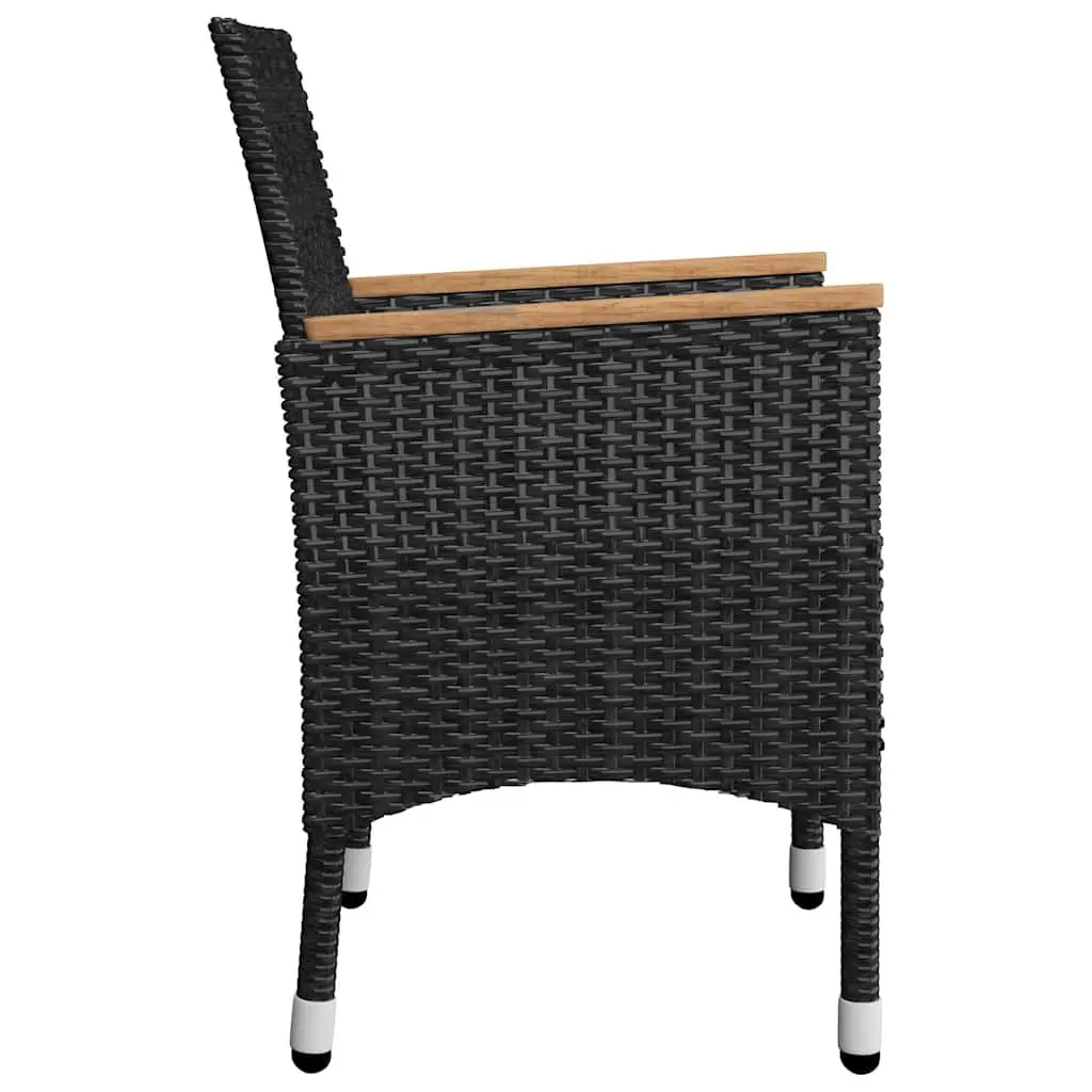 Garden Dining Set 5 Piece Outdoor Table Chairs Black Acacia Wood Steel Frame PE Rattan Padded Cushions