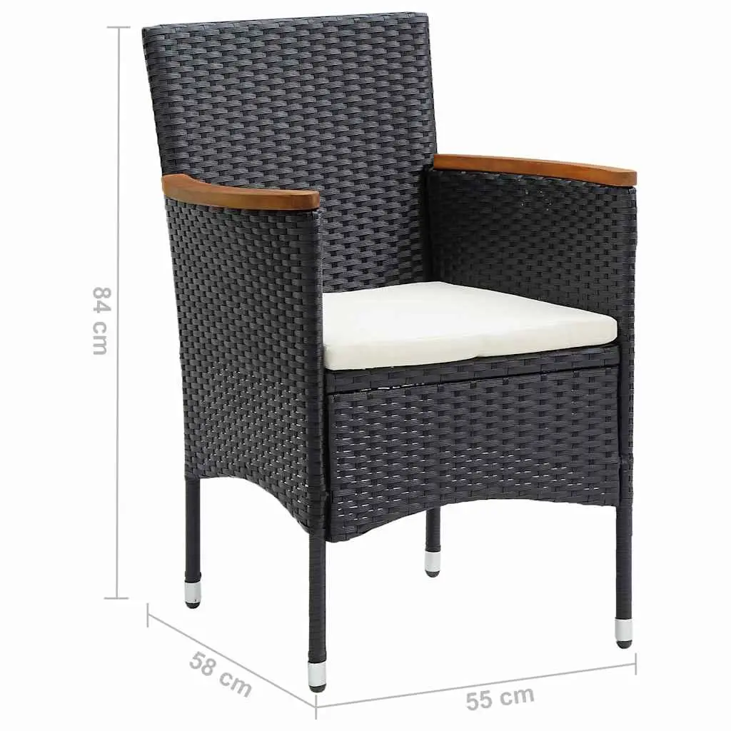 Garden Dining Set 5 Piece Outdoor Table Chairs Black Acacia Wood Steel Frame PE Rattan Padded Cushions