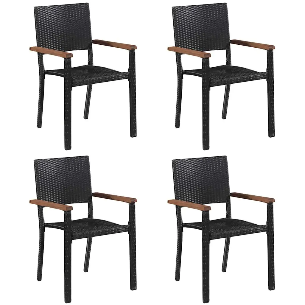 Outdoor Dining Set Black Acacia Wood Weather Resistant PE Rattan 5 Piece