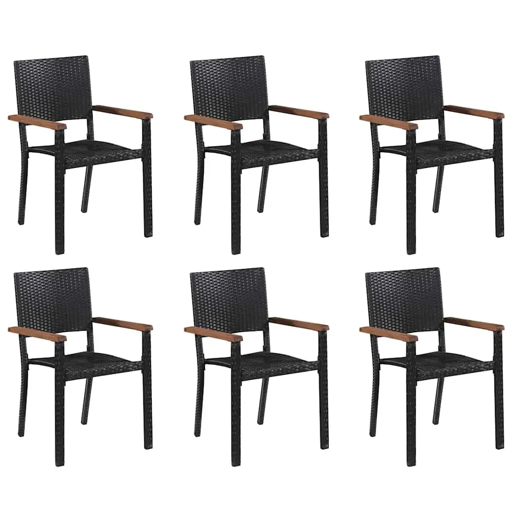 7 Piece Garden Dining Set Outdoor Table Chairs Black Acacia Wood PE Rattan