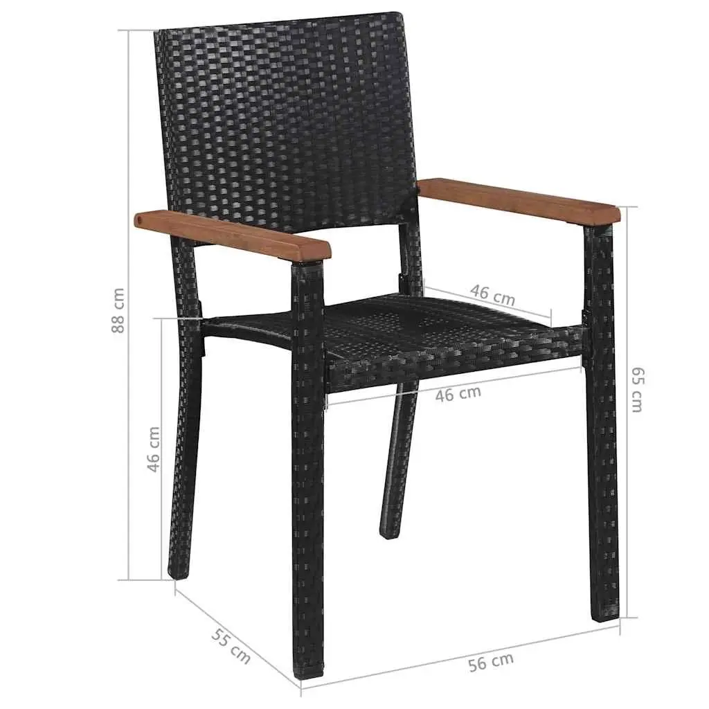 7 Piece Garden Dining Set Outdoor Table Chairs Black Acacia Wood PE Rattan