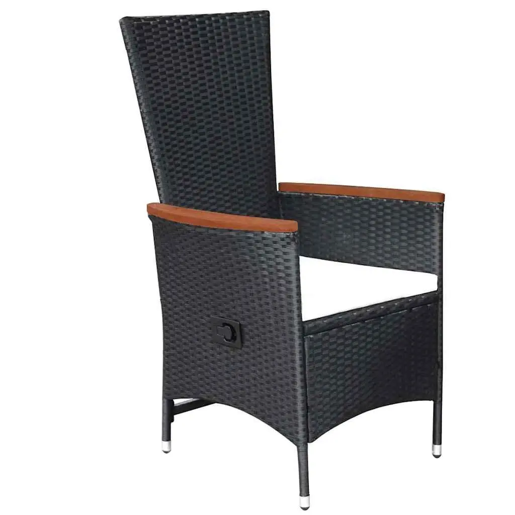 5 Piece Outdoor Garden Dining Set Black Acacia Wood Table Rattan Chairs