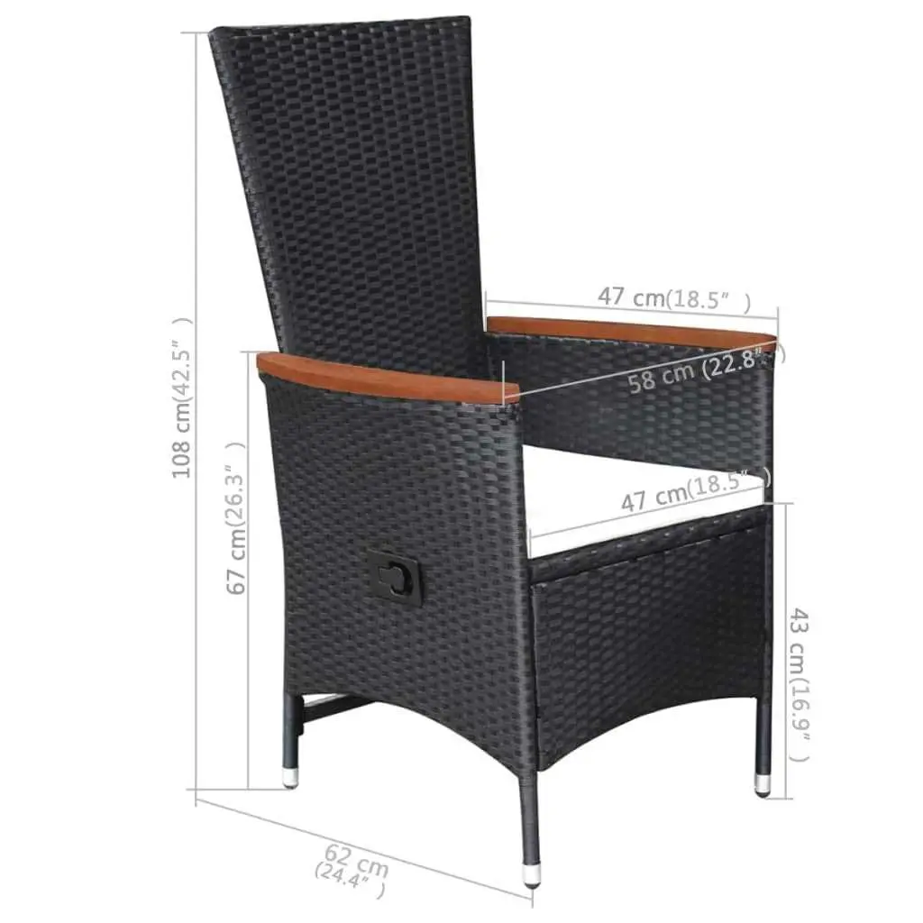 5 Piece Outdoor Garden Dining Set Black Acacia Wood Table Rattan Chairs