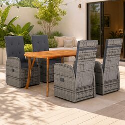 5 Piece Garden Dining Set Outdoor Table Chairs Grey Acacia Wood Rattan