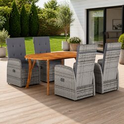 Garden Dining Set 5 Piece Outdoor Table Chairs Grey Rattan Steel Frame