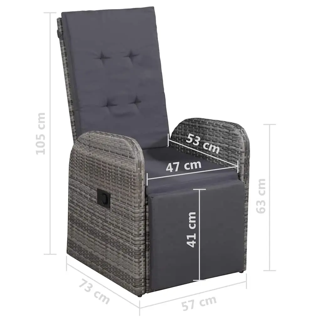 Outdoor Dining Set 7 Piece Cushioned Chairs Grey Rattan Acacia Wood Table