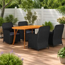 Garden Dining Set 5 Piece Outdoor Table Chairs Black Acacia Wood Rattan