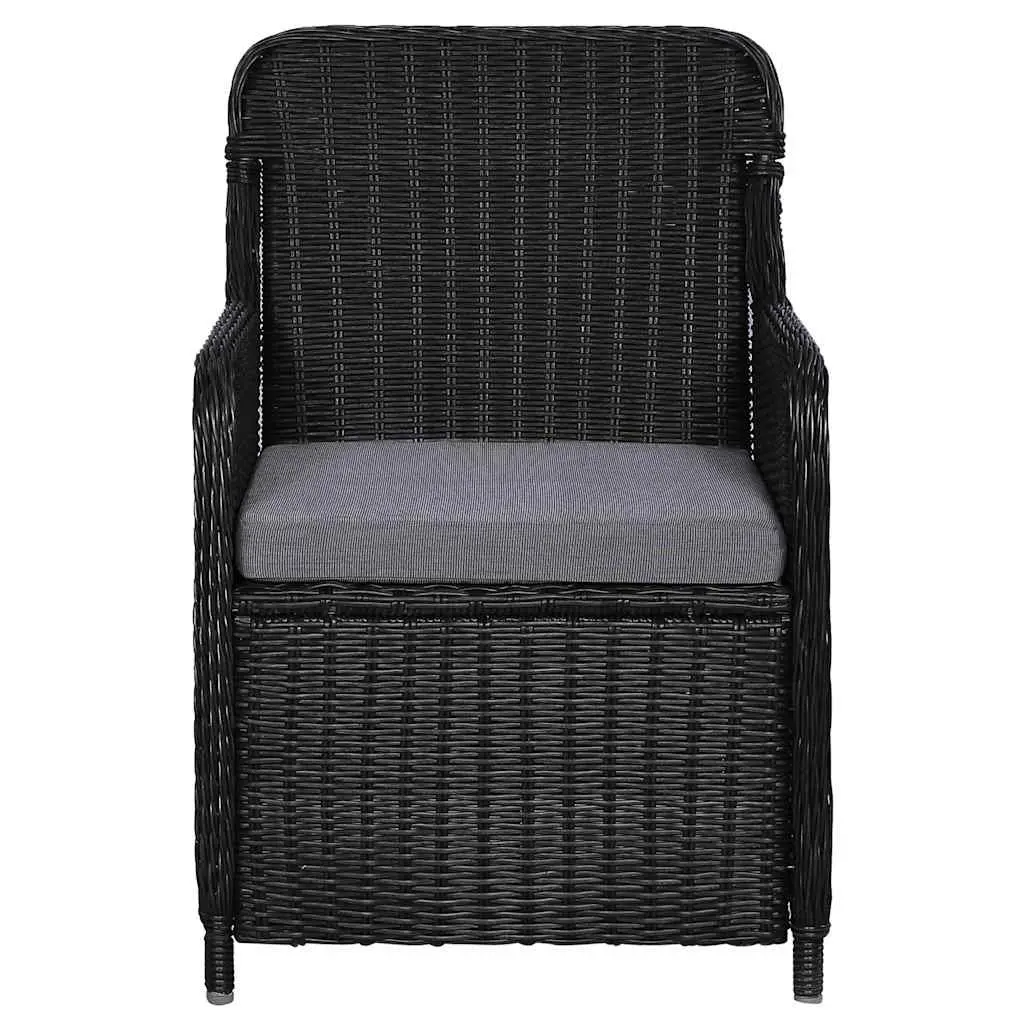 Outdoor Dining Set 5 Piece Black Acacia Wood Table with Weather Resistant Rattan Chairs and Cushions