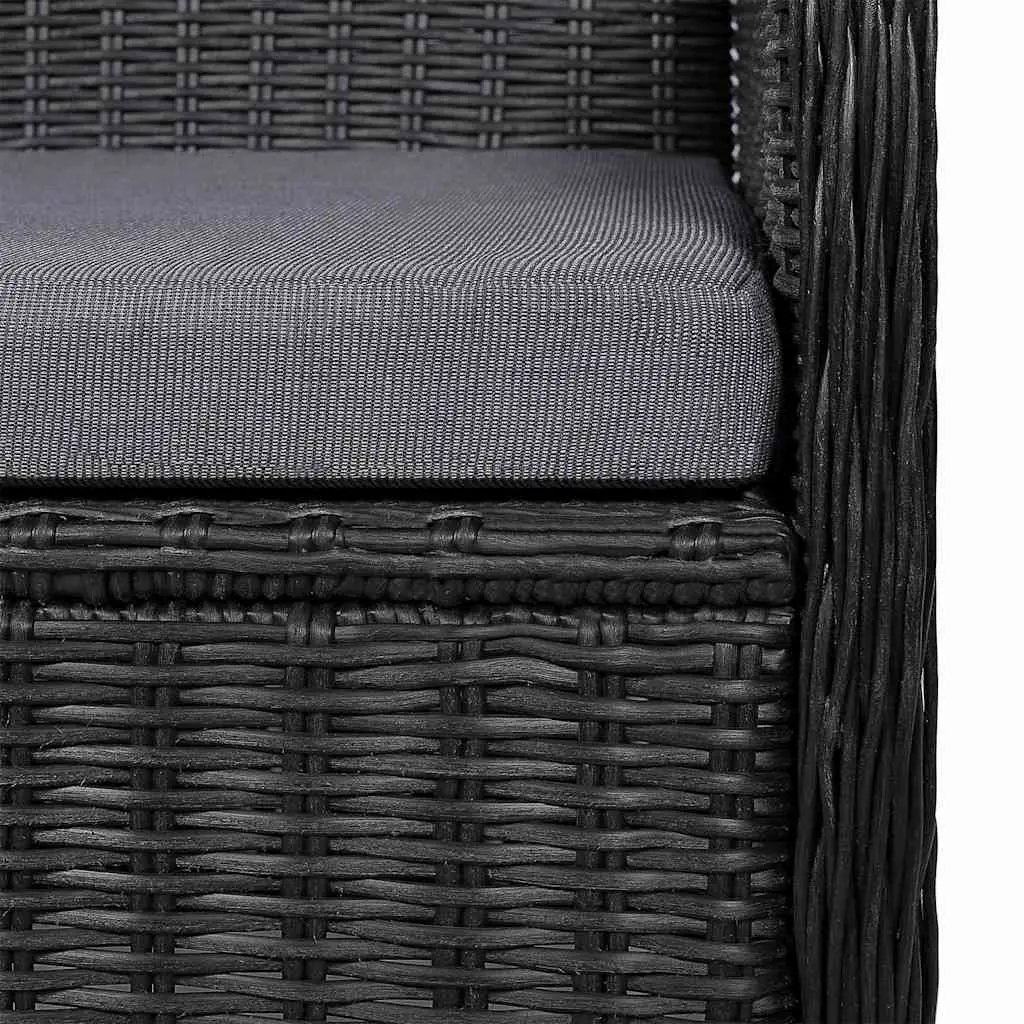 Outdoor Dining Set 5 Piece Black Acacia Wood Table with Weather Resistant Rattan Chairs and Cushions