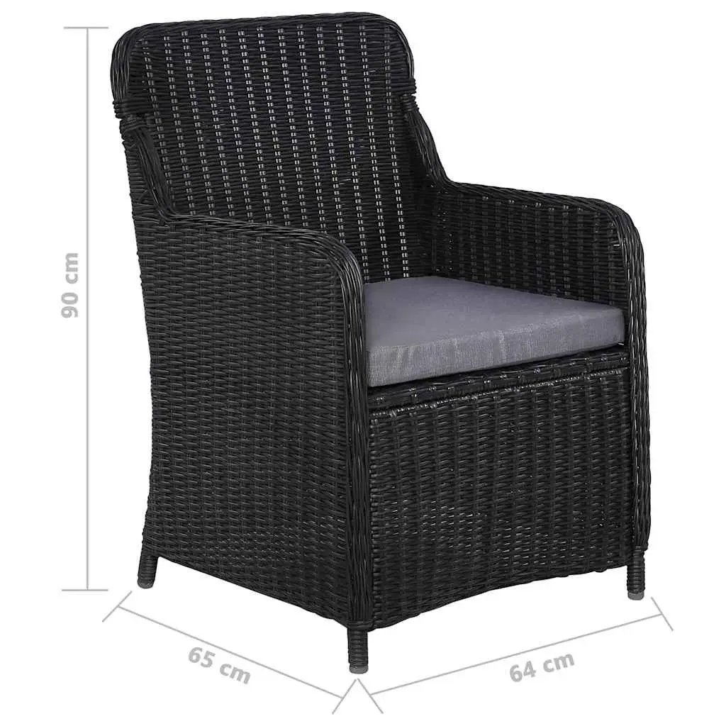 Outdoor Dining Set 5 Piece Black Acacia Wood Table with Weather Resistant Rattan Chairs and Cushions