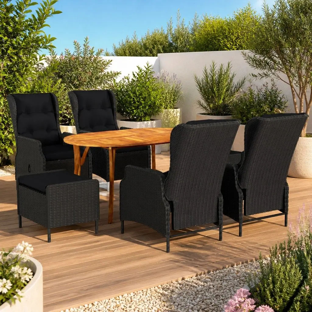 Garden Dining Set 7 Piece Outdoor Furniture Table Chairs Grey Rattan Acacia