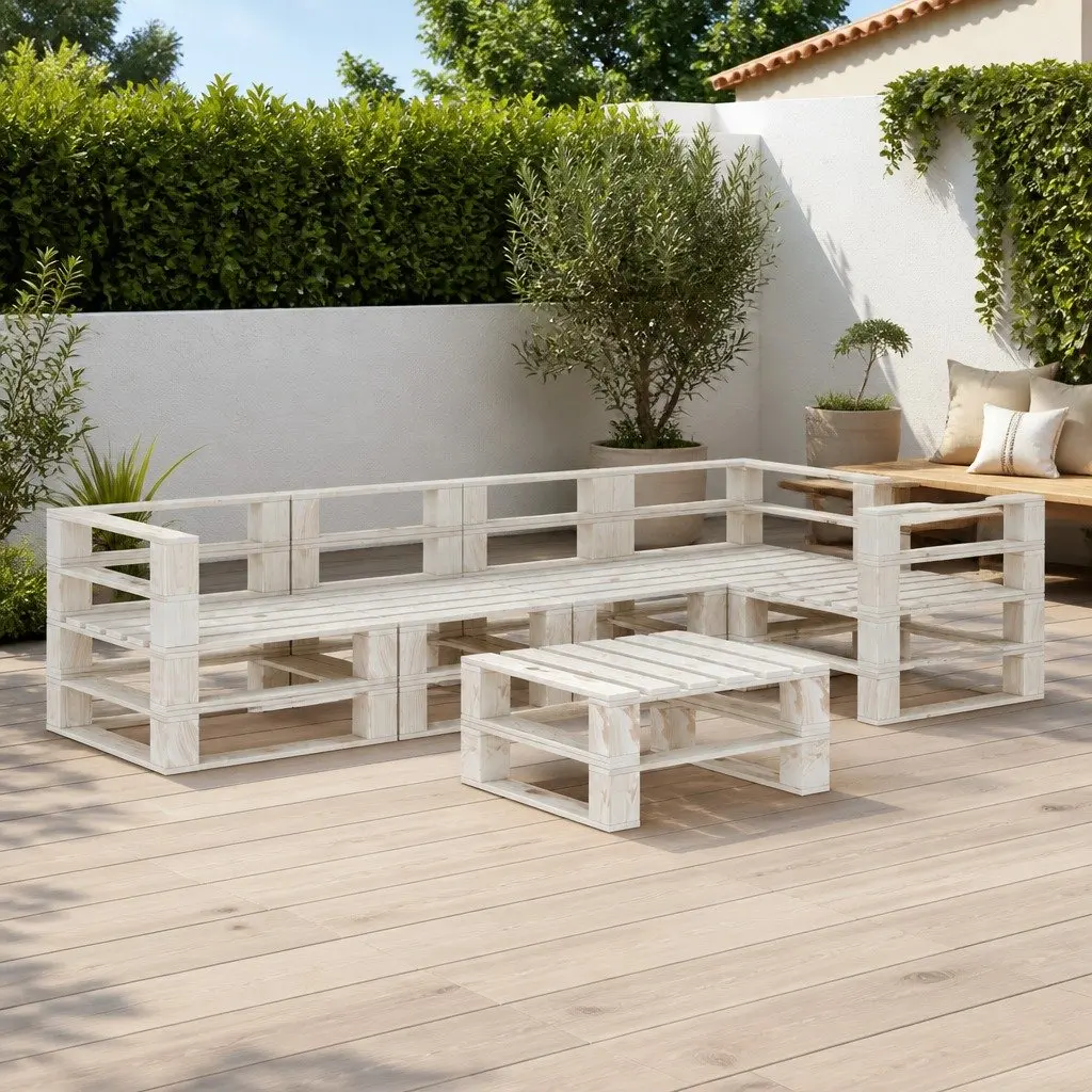 6 Piece White Wooden Pallet Lounge Set Outdoor Furniture Patio Sofa