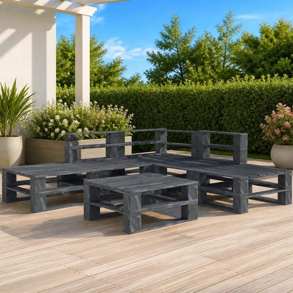 Garden Pallet Lounge Set 6 Piece Grey Wood Outdoor Furniture