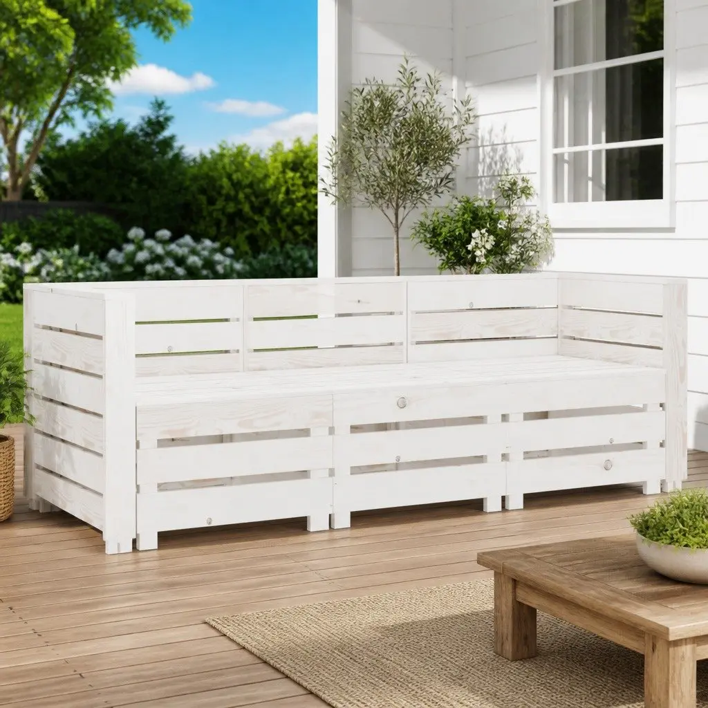 Wooden Pallet Sofa 3-Seater Garden Outdoor Patio Lounge Couch White