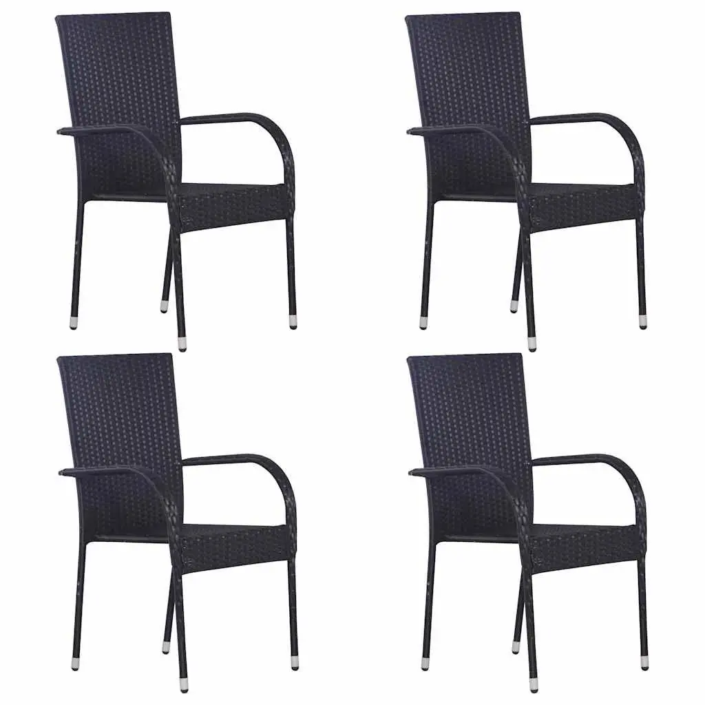 Outdoor Garden Dining Set Black PE Rattan Chairs Steel Frame Acacia 5 Piece