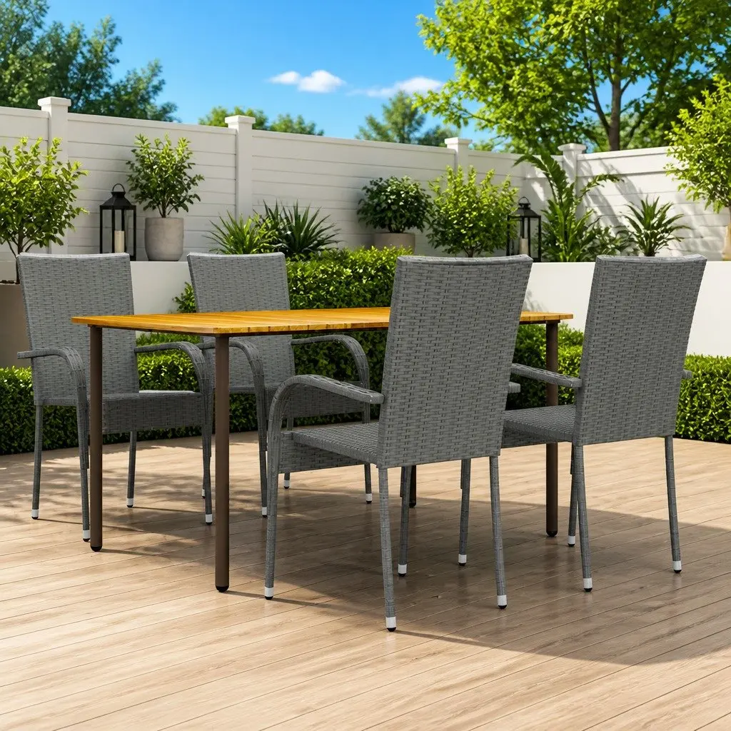 Outdoor Dining Set 5 Piece Garden Table Chairs PE Rattan Grey Patio Furniture