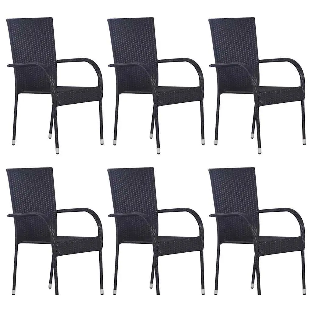 Outdoor Dining Set 7 Piece Black Poly Rattan Chairs Table