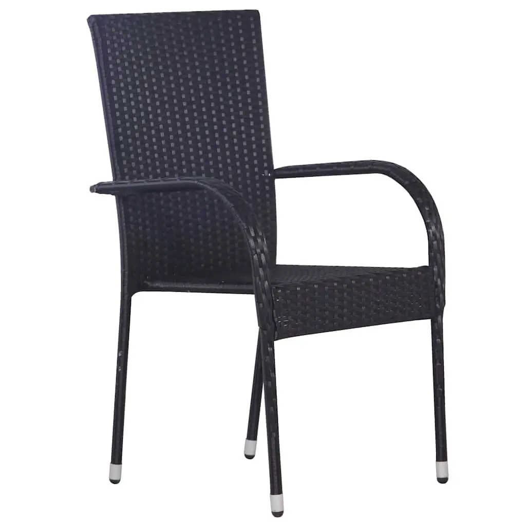 Outdoor Dining Set 7 Piece Black Poly Rattan Chairs Table