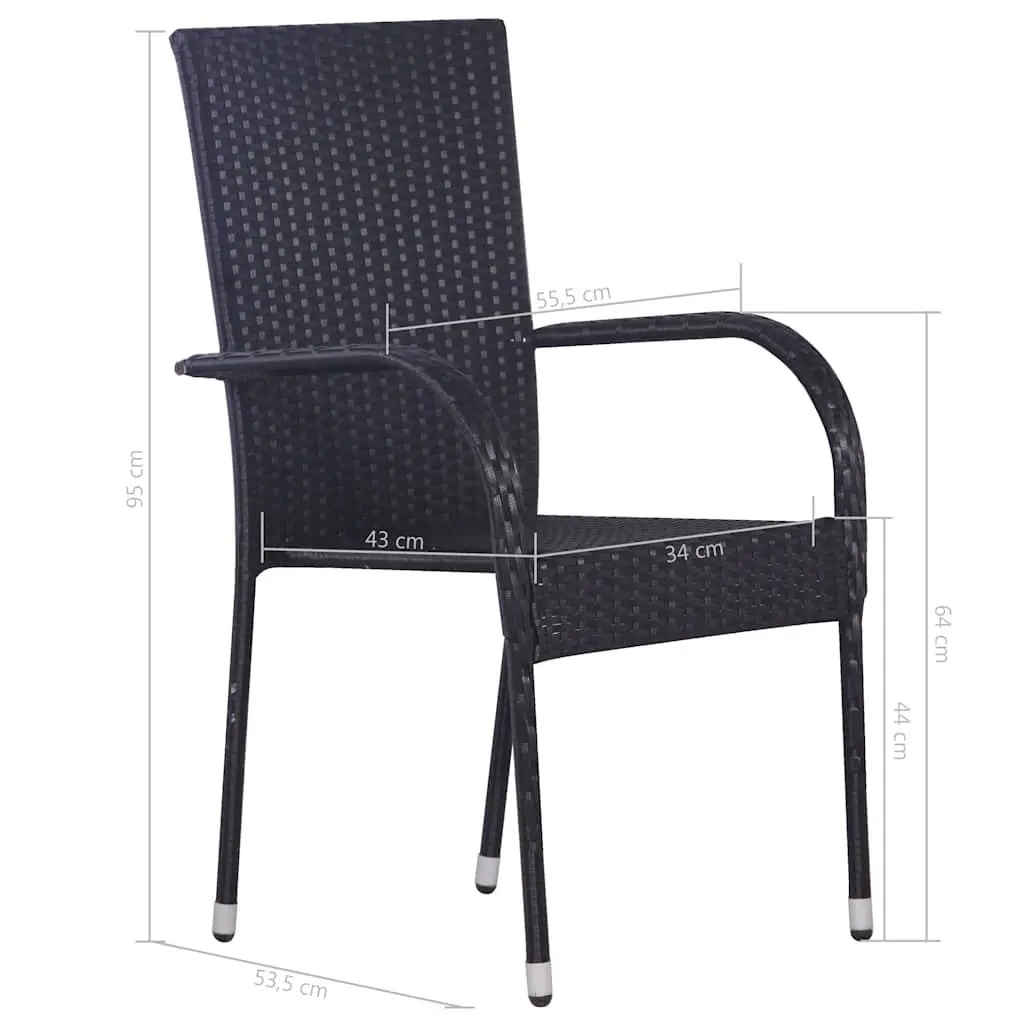 Outdoor Dining Set 7 Piece Black Poly Rattan Chairs Table