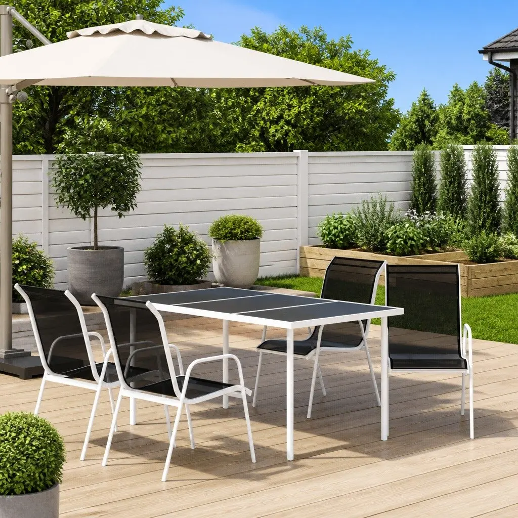 5 Piece Patio Dining Set Black Textilene Chairs Steel Frame Table Outdoor Furniture