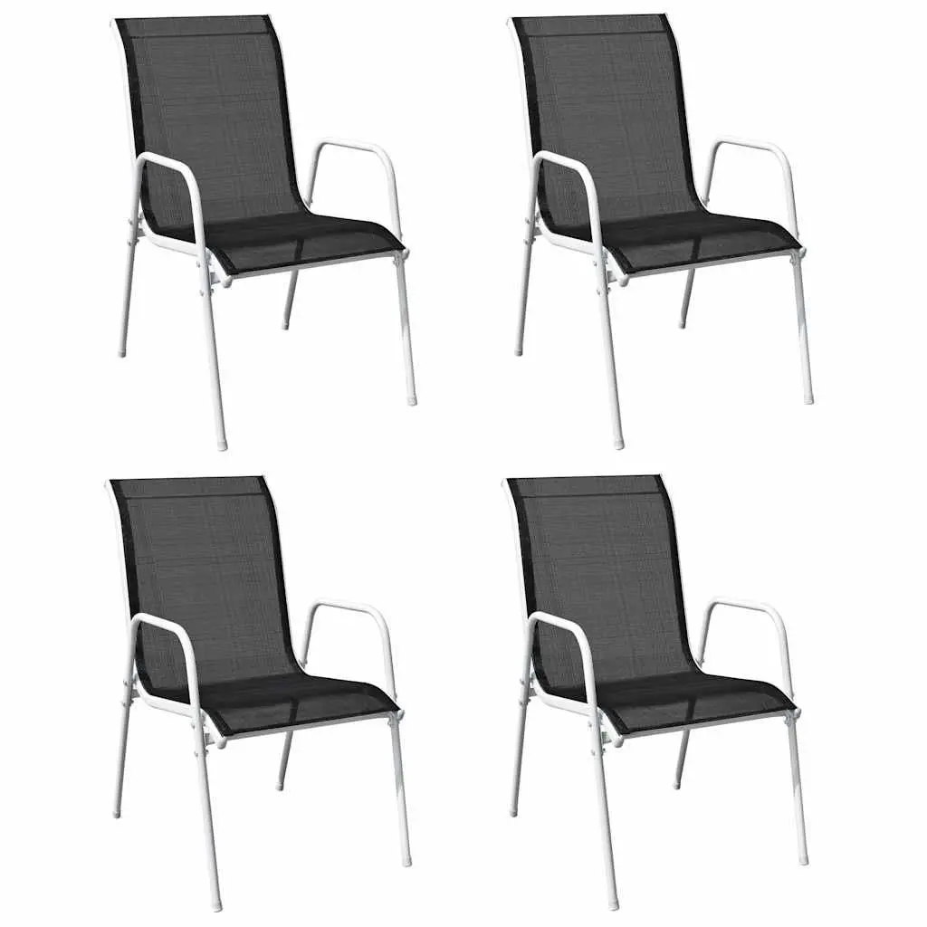 5 Piece Patio Dining Set Black Textilene Chairs Steel Frame Table Outdoor Furniture