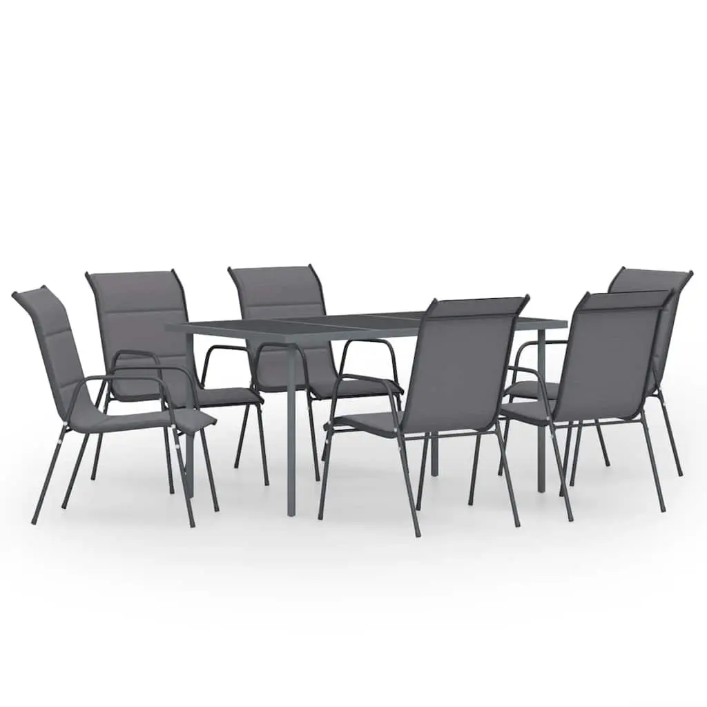 Outdoor Dining Set 7 Piece Steel Frame Chairs Table Patio Furniture Anthracite