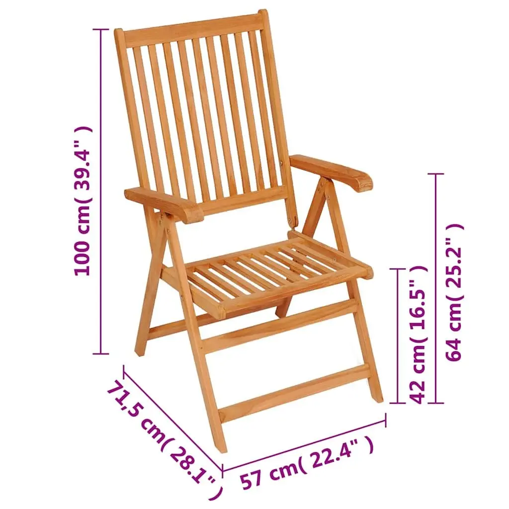 Outdoor Reclining Garden Chairs 8 pcs Folding Wooden Armchairs with 7