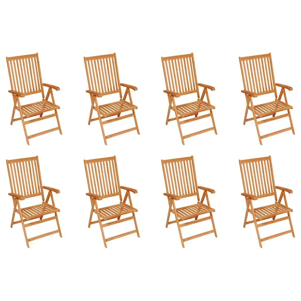 Reclining Garden Chairs Teak Wood Grey Cushions 8 Piece Folding