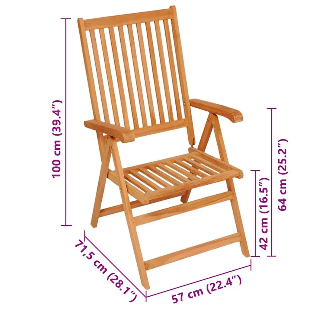 Outdoor Reclining Garden Chairs with Blue Cushions 8 Pieces Teak Wood Folding