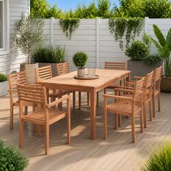 Stackable Outdoor Garden Chairs 8 Pcs Teak Wood Patio Seating Set Brown