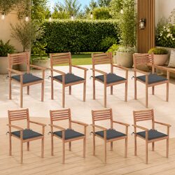 Stylish 8-Piece Stackable Teak Wood Dining Chairs