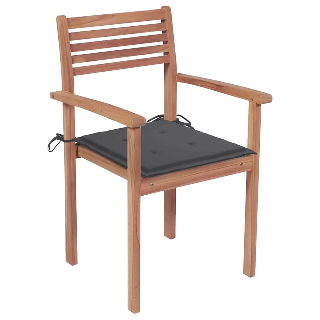Stackable Outdoor Dining Chairs with Cushions Solid Teak Wood 8 Piece Set
