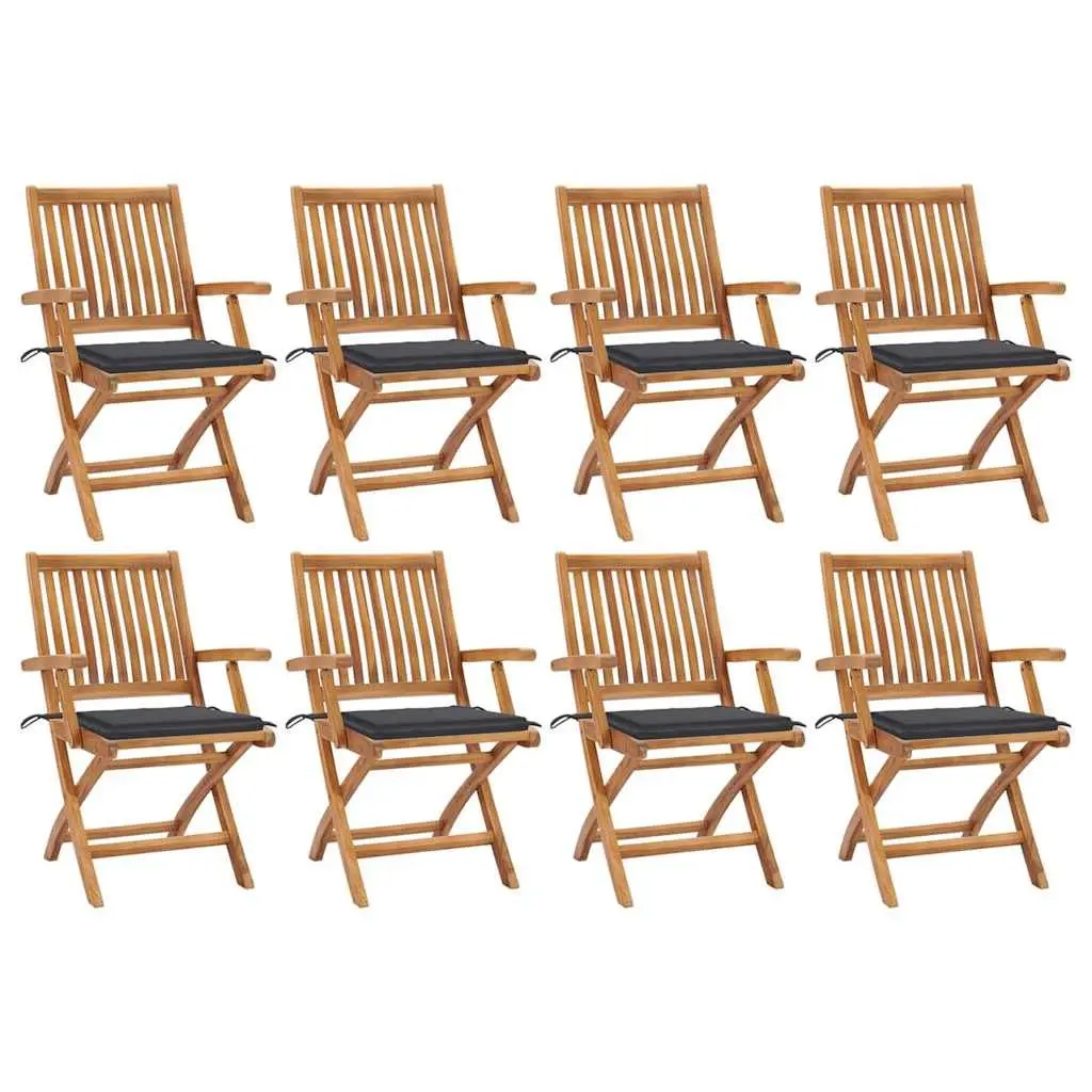 Folding Garden Chairs Set 8 pcs Teak Wood Outdoor Seating Cushions Included