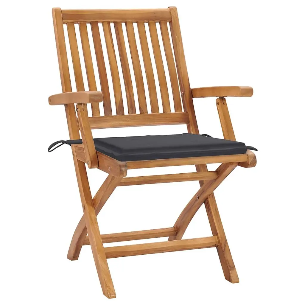 Folding Garden Chairs Set 8 pcs Teak Wood Outdoor Seating Cushions Included