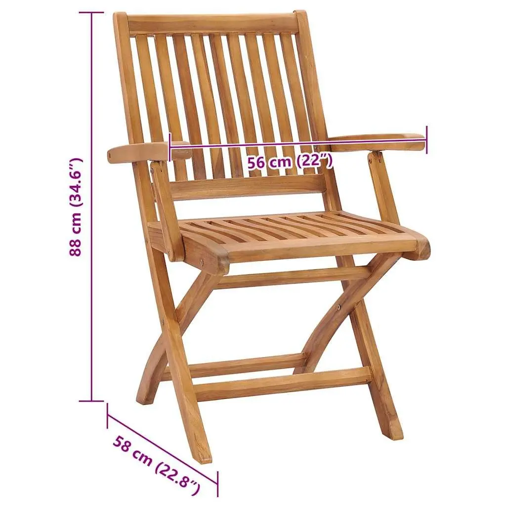 Folding Garden Chairs Set 8 pcs Teak Wood Outdoor Seating Cushions Included