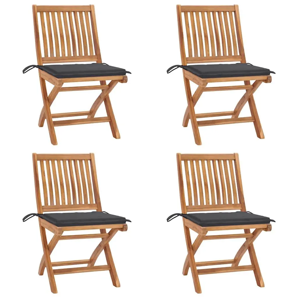 Folding Garden Chairs Teak Wood Outdoor Seating Set with Cushions 4 pcs