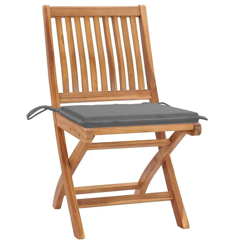 Outdoor Folding Garden Chairs Set 6 Pcs Teak Wood Grey