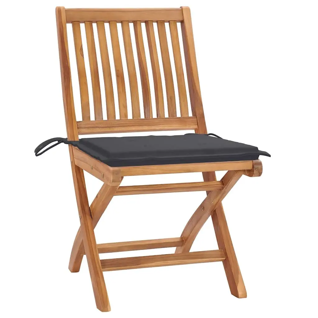 Folding Garden Chairs with Cushions Teak Wood Outdoor Seating Anthracite 8 Piece