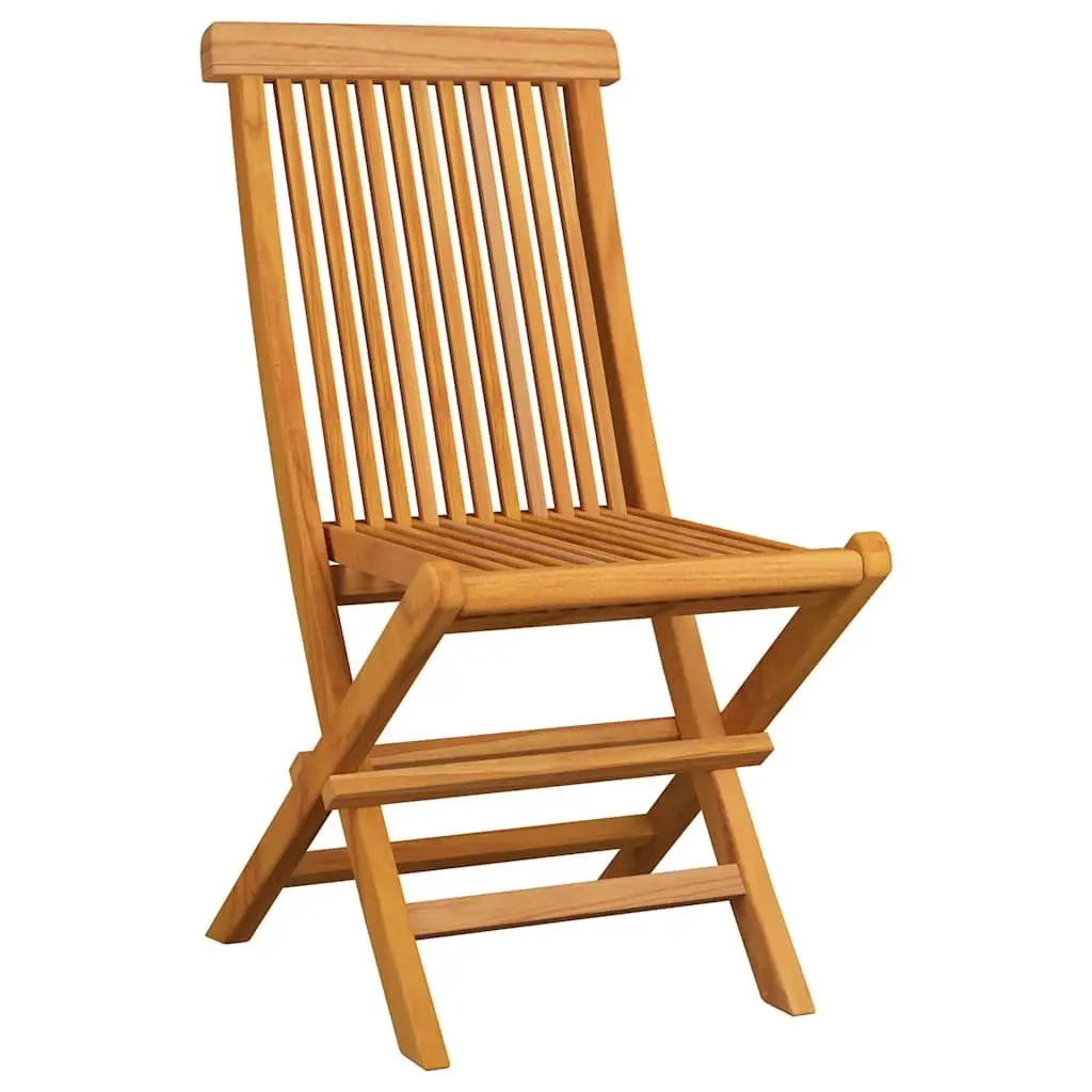 Teak Wood Folding Outdoor Chairs Set of 8 with Beige Cushions for Garden and Patio Seating