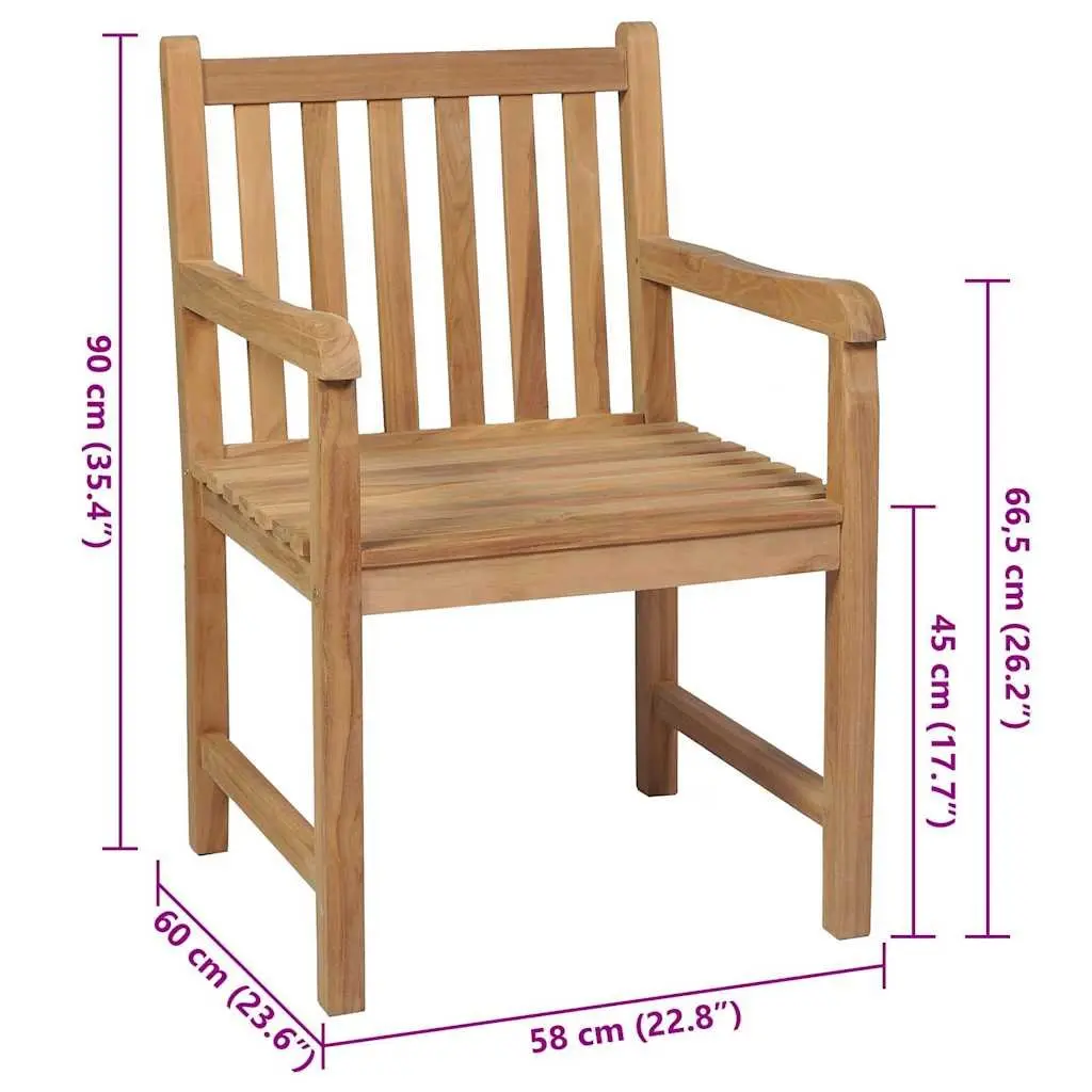 Teak Wood Outdoor Garden Chairs Set 8 Piece with Weather Resistant Anthracite Cushions for Patio and Garden