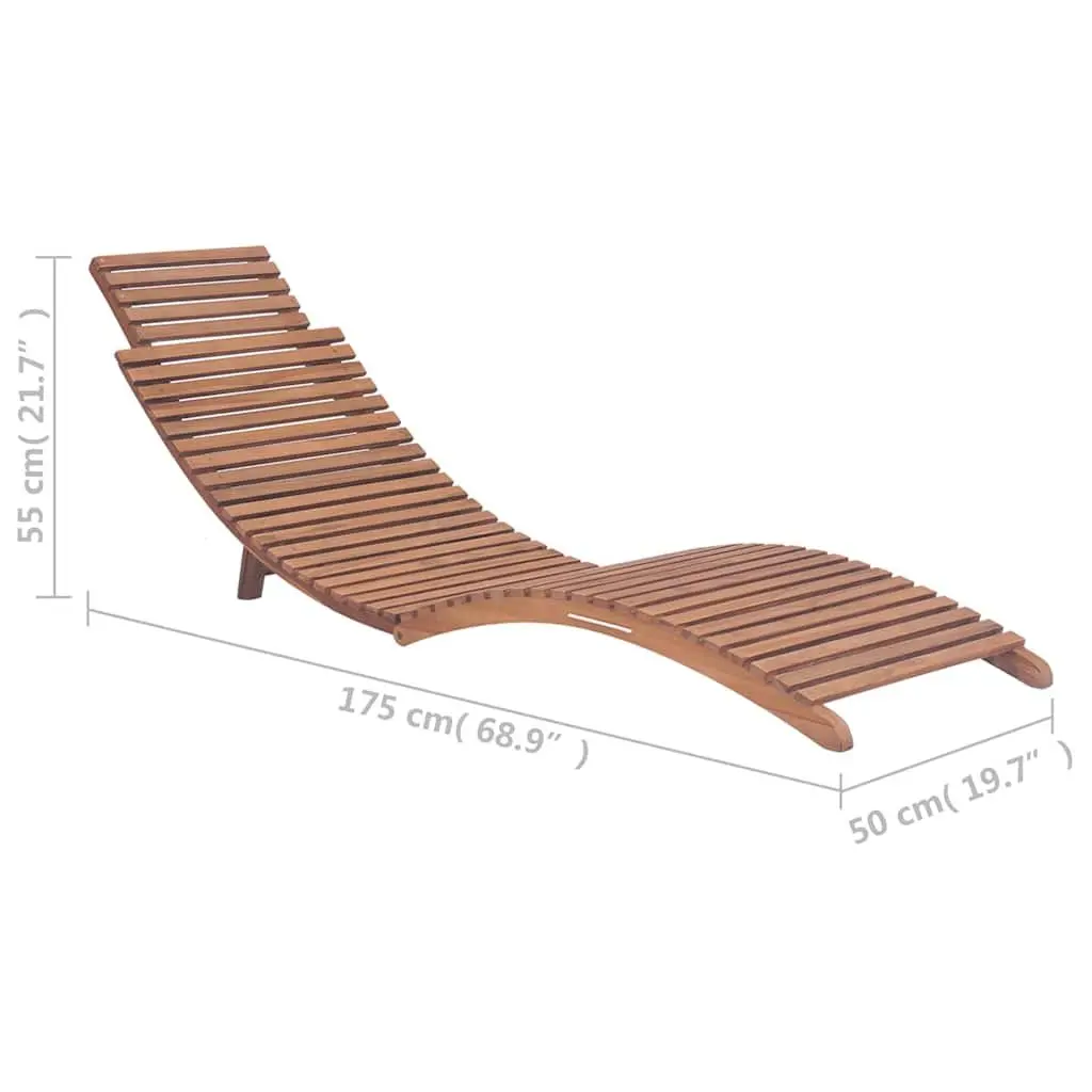 Folding Sun Lounger Adjustable Backrest Solid Teak Wood Outdoor Garden Patio Chair