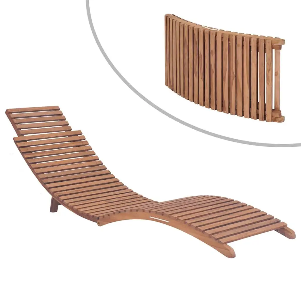 Folding Sun Lounger Adjustable Backrest Solid Teak Wood Outdoor Garden Patio Chair