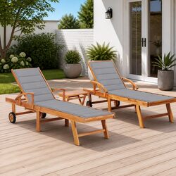 Sun Lounger Set 2 pcs Outdoor Garden Patio Recliner with Side Table Cushion