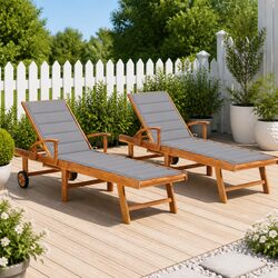 Enjoy Your Space with Teak Wood Sun Lounger and Grey Cushion