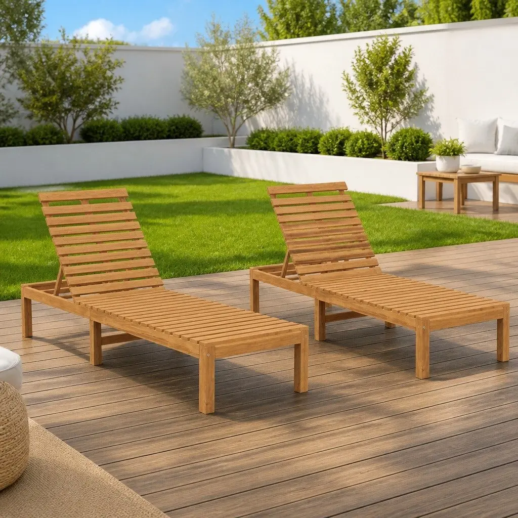 Sun Lounger Adjustable Backrest Solid Teak Wood 2 pcs