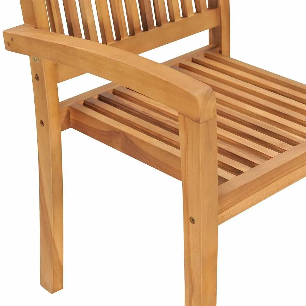 Outdoor Stacking Garden Chairs 4 pcs Teak Wood Dining Seat Patio Furniture