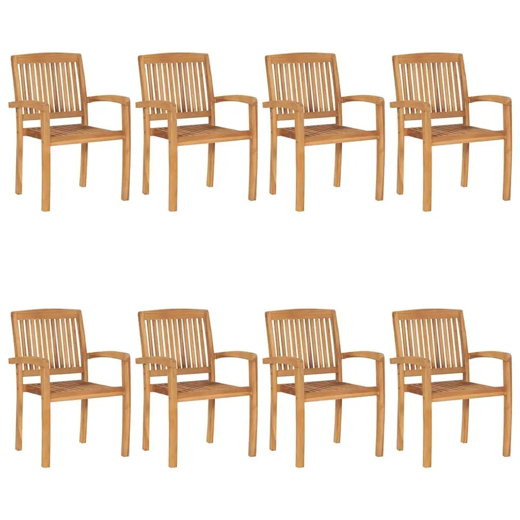 Stacking Garden Chairs Teak Wood 8 Piece Brown Outdoor Patio Furniture