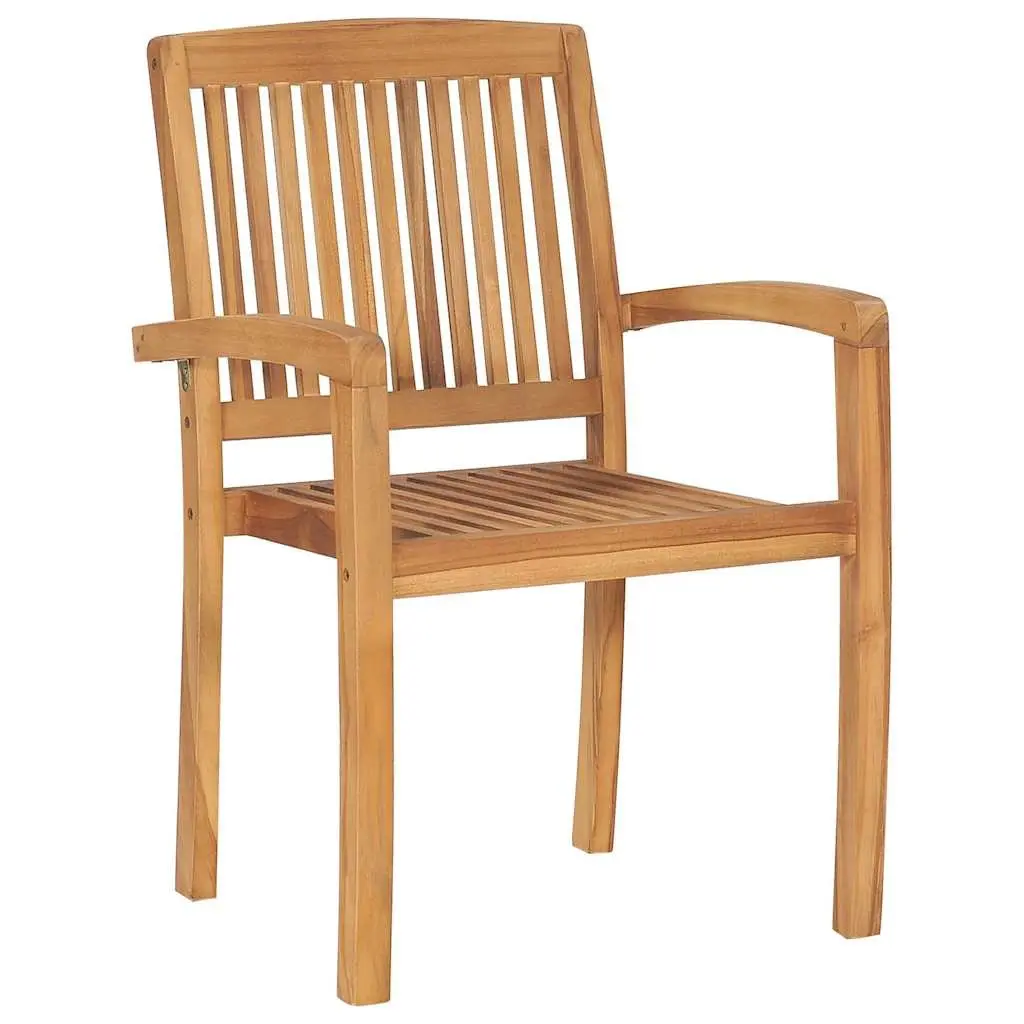 Stacking Garden Chairs Teak Wood 8 Piece Brown Outdoor Patio Furniture