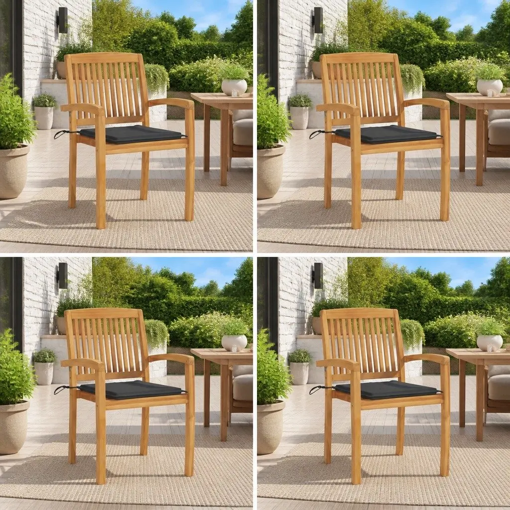 Outdoor Stacking Garden Chairs Set 4 Pcs Teak Wood Anthracite with Cushions